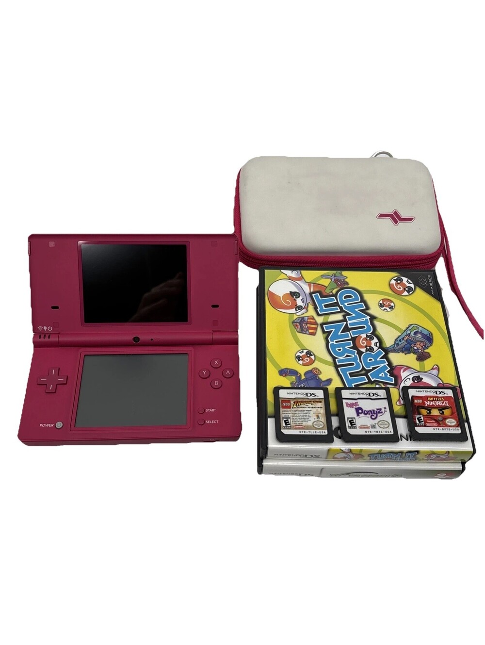 Nintendo DSi Pink TWL-001 Handheld Console w/ 5 Games Bundle Stylus Tested